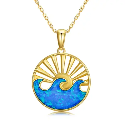 14K Gold Opal Spray & Sun Pendant Necklace