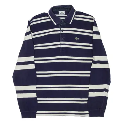 LACOSTE Mens Polo Shirt Blue Striped Long Sleeve L