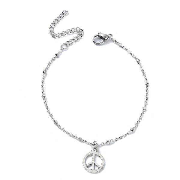 Alloy Peace Sign Charm Bracelet