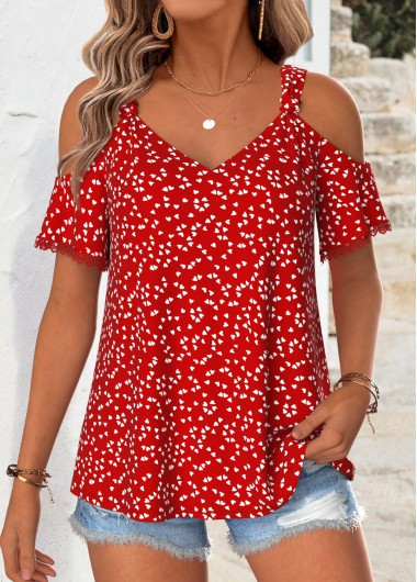 Modlily Red Polka Dot Tummy Coverage Short Sleeve T Shirt - XXL