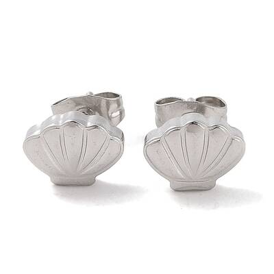 304 Stainless Steel Shell Shaped Stud Earrings for Women