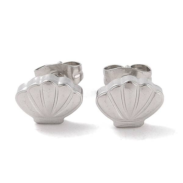 304 Stainless Steel Shell Shaped Stud Earrings for Women