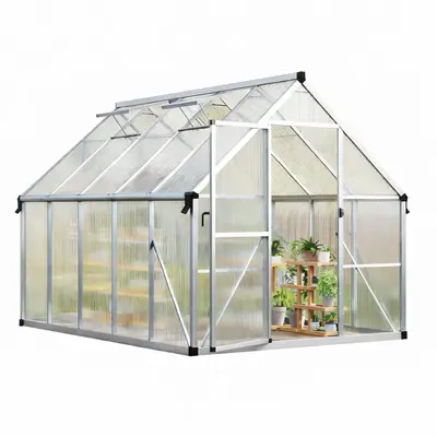 Garvee 8'X10' Silver Large Enhanced Aluminum Greenhouses Kit for Outdoors, Aluminum-Framed Polycarbonate Greenhouse, Heavy Du...