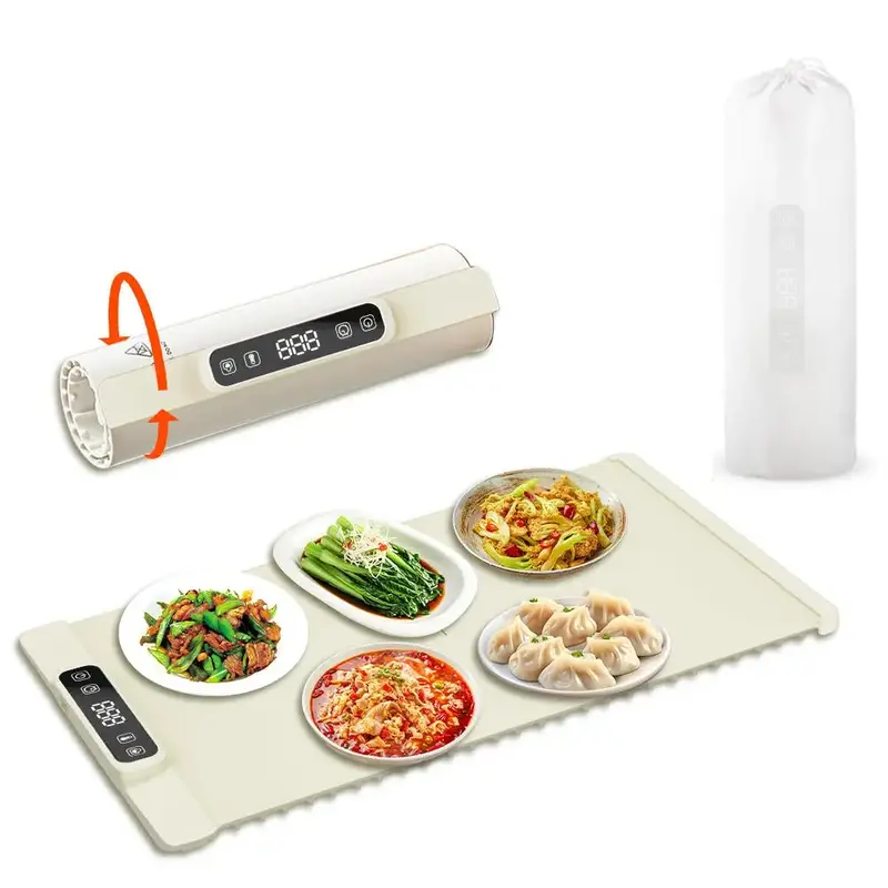 Electric Heating Tray, 1 Count Foldable Food Heating Mat with 5 Temperature Settings, Reusable Heat Resistant Food Warmer for...