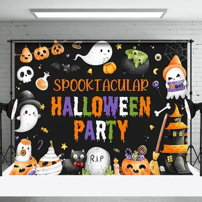 Black Ghost Spooktacular Halloween Party Backdrop - Aperturee