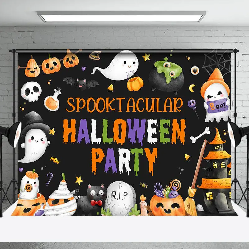 Black Ghost Spooktacular Halloween Party Backdrop - Aperturee