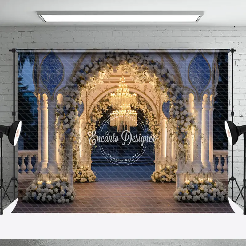 Night Floral Pavilion Birthday Cake Smash Backdrop - Aperturee