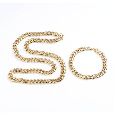 Unisex 304 Stainless Steel Curb Chain Bracelet & Necklace Jewelry Sets