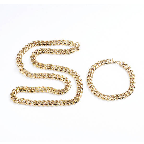 Unisex 304 Stainless Steel Curb Chain Bracelet & Necklace Jewelry Sets