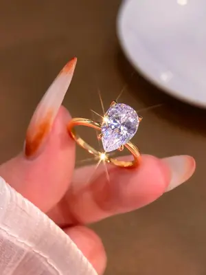 925 Sterling Silver Water Drop Shaped Zircon Ring, Fashion Jewelry for Party, Daily Clothing Decor, Trendy All-match & Exquis...