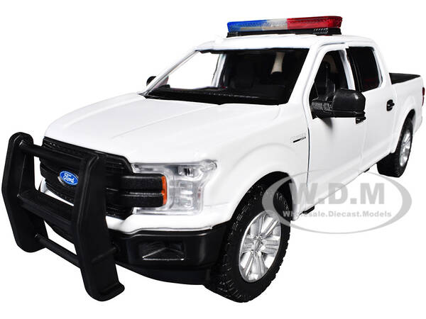 2019 Ford F-150 Lariat Crew Cab Pickup Truck White with Flashing Light Bar and Front and Rear Lights and Sounds 1/24-1/27 Die...