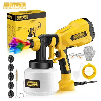 AlloyPower Paint Sprayer, 700W HVLP Electric Paint Sprayer, 5 Nozzles and 3 Patterns, with 1200ml Large Container Spray Gun, ...