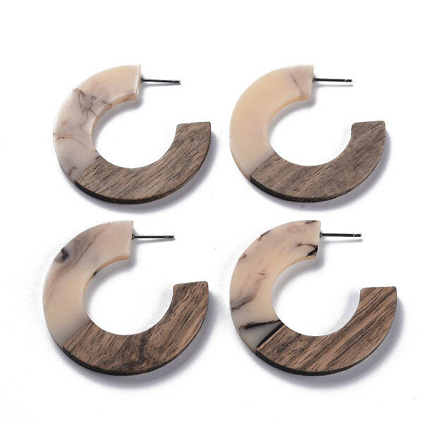 Opaque Resin & Walnut Wood Stud Earrings