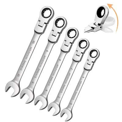 Flexible Head Ratchet Wrench Set, Ratcheting Wrench Set, Metric Chrome Vanadium Steel Combination Wrench Set, Hand Tools