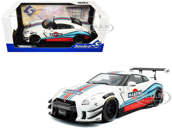 2024 Nissan GT-R (R35) RHD (Right Hand Drive) with Liberty Walk 2.0 Body Kit Martini Racing White with Stripes 1/18 Diecast...