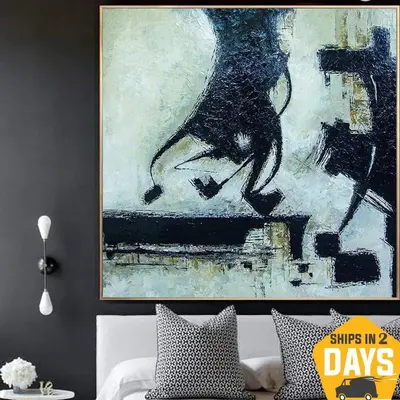 Large Abstract Wall Art Abstract Painting Black And White Black Painting White Painting | CORRIDA STYLE 60"x60"