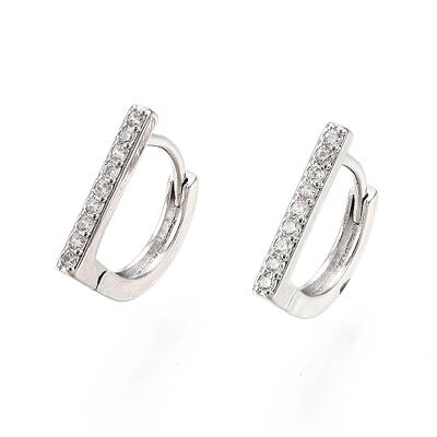 Clear Cubic Zirconia Rectangle Hoop Earrings