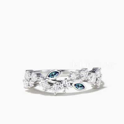 Marquise Color-change Alexandrite Round Moissanite Eternity Engagement Ring