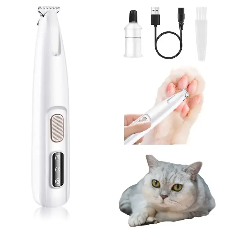 New 2025 Waterproof Rechargeable Pet Paw Trimmer with LED- Low Noise, Multifunctional Grooming Clippers for Dogs and Cats - P...