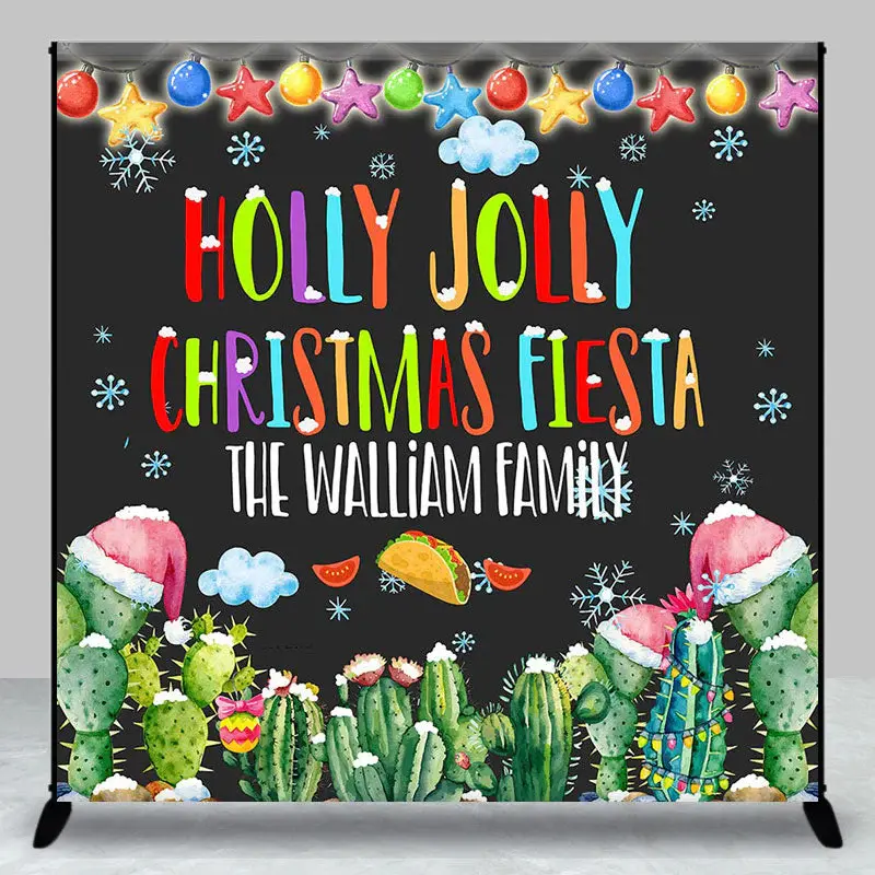 Black Bells Cactus Custom Name Christmas Backdrop - Aperturee