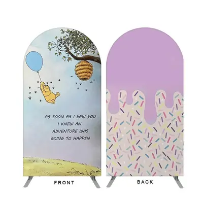 Aperturee Teddy Bear Theme Sweet Donut Double Sided Arch Backdrop