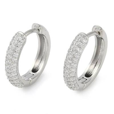 Rack Plating Ring Brass Micro Pave Cubic Zirconia Hoop Earrings