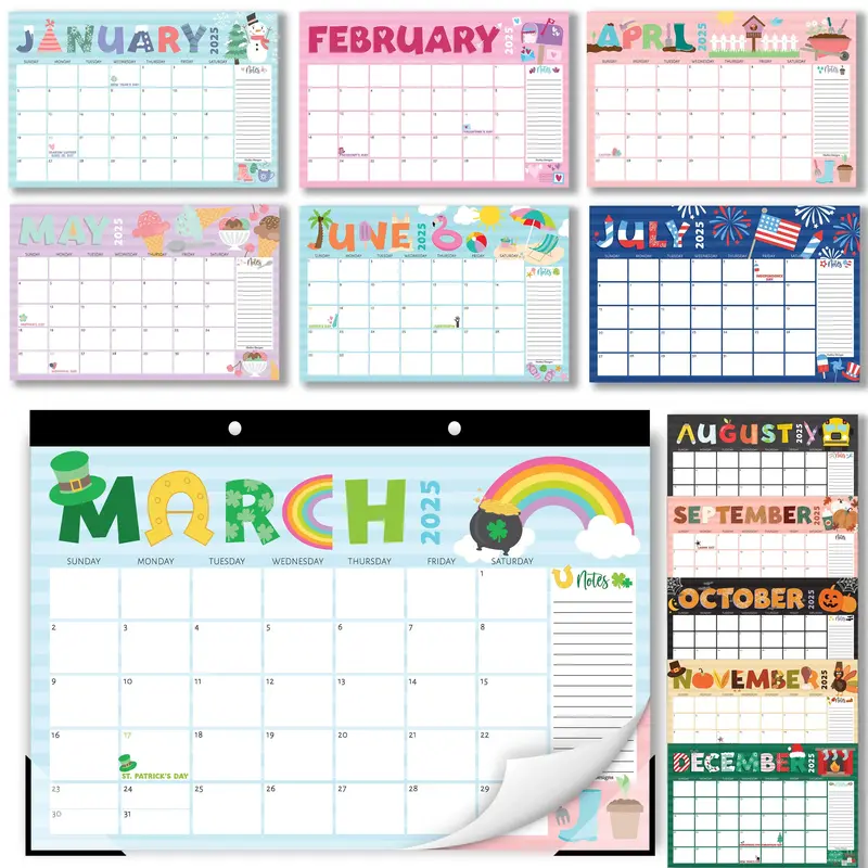 Hadley Designs Doodle Typography Large Desk Calendar 2025-2026 18-Month Monthly Planner 11x17 Inches USA Design Perforated Pa...