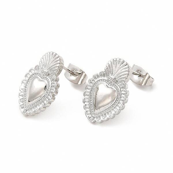Rack Plating Brass Heart Stud Earrings for Women