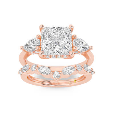 Celestia Lab Grown Princess Cut Diamond Engagement Ring with The Angelina Wedding Band | 10K Rose Gold 3 1/2 ct. tw.