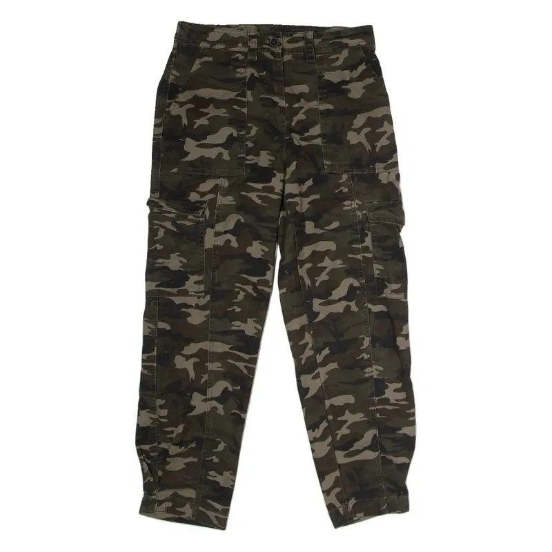 AMISU Camouflage Cargo Womens Twill Trousers Green Regular Straight W30 L26