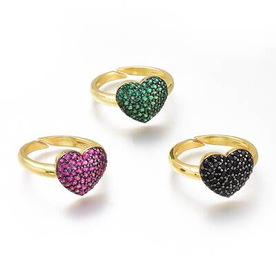Brass Micro Pave Cubic Zirconia Heart Cuff Rings