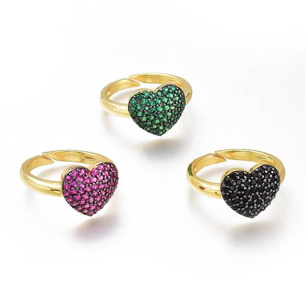 Brass Micro Pave Cubic Zirconia Heart Cuff Rings