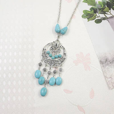 Yunnan Ethnic Style Miao Silver Pave Turquoise Pendant Necklaces Tibetan Nepalese Jewelry