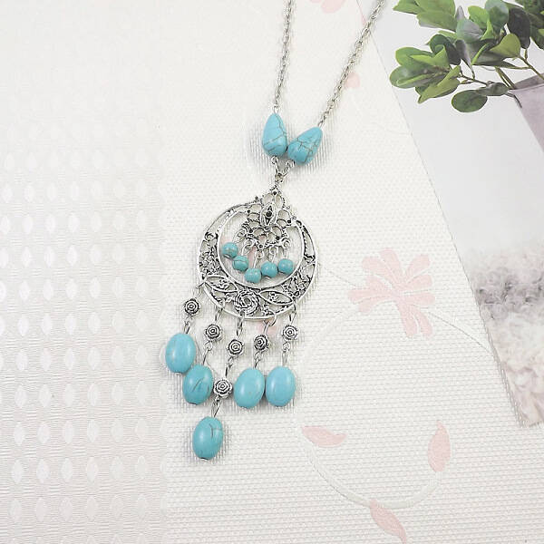 Yunnan Ethnic Style Miao Silver Pave Turquoise Pendant Necklaces Tibetan Nepalese Jewelry
