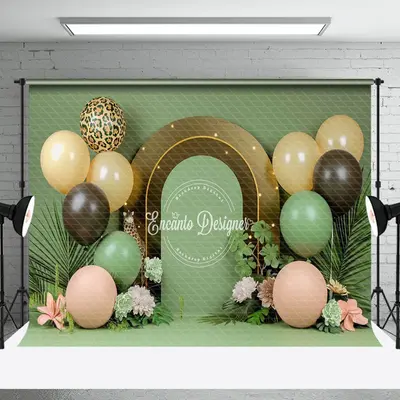 Green Plants Balloons Floral Backdrop For Cake Smash - Aperturee