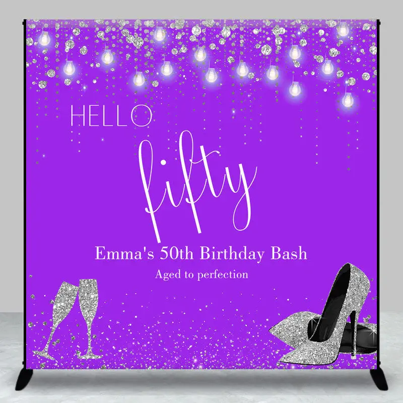 Purple Silver Custom 50th Birthday Bash Backdrop - Aperturee