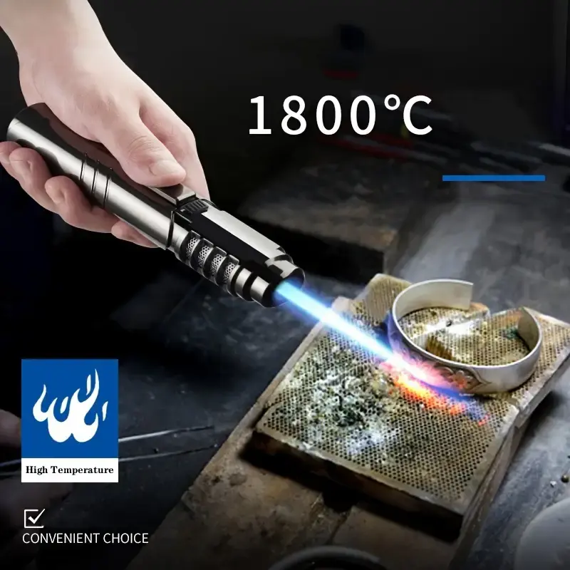 Powerful 1800° High Temperature Metal Blowtorch Butane Gas Lighter - Windproof, Blue Flame, Portable, Adjustable Flame Contr...