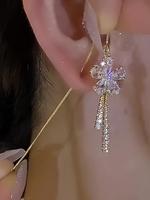 Fashion Artificial Crystal Decor Flower Design Threader Earrings, Elegant Jewelry for Women & Girls, Trendy All-match & Exqui...