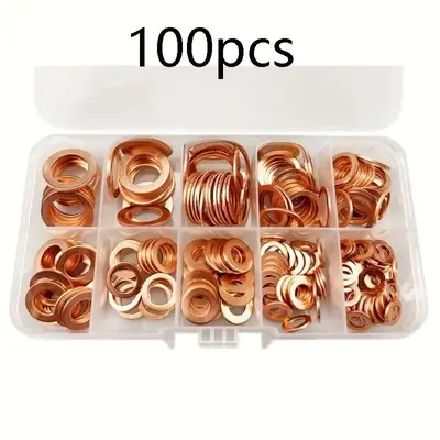 Copper Sealing Solid Gasket Kit, O-Ring Copper Washer Kit, Nut and Bolt Set, Flat Ring Seal Assortment Kit