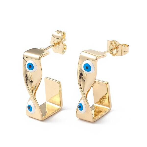 Brass Enamel Evil Eye Stud Earrings