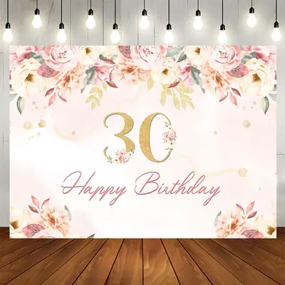 Aperturee 30th Birthday Floral Pink Backdrop for Party