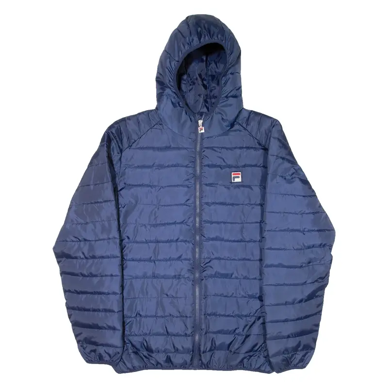 FILA Insulated Mens Puffer Jacket Blue Hooded L