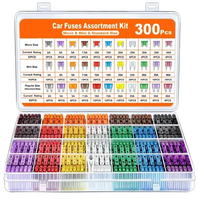 300Pcs Car Fuse Assortment Kit, 160 Mini Blade Fuses Automotive + 90 Standard Auto Fuses + 50 Micro Fuse + 1 Puller – for C...