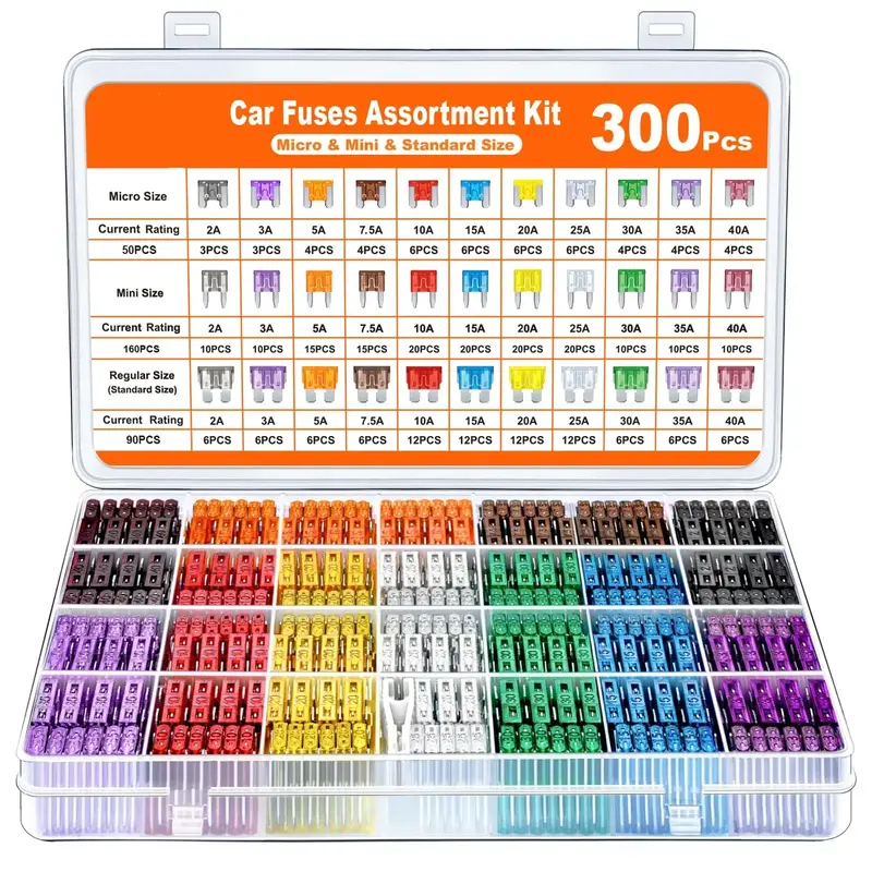 300Pcs Car Fuse Assortment Kit, 160 Mini Blade Fuses Automotive + 90 Standard Auto Fuses + 50 Micro Fuse + 1 Puller – for C...