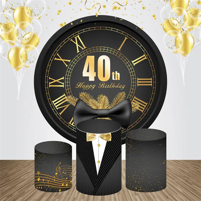 Black Golden Clock Round 40th Birthday Backdrop Kit - Aperturee