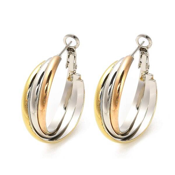 202 Stainless Steel Triple Hoop Earrings with 304 Stainless Steel Pins