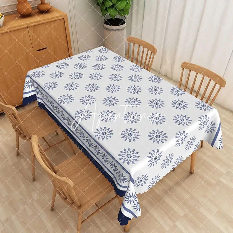 Aperturee Blue Floral Pattern White Rectangle Tablecloth, 52 x 70 inch, 30.82 USD, rectangle tablecloths, ZWH01852-A