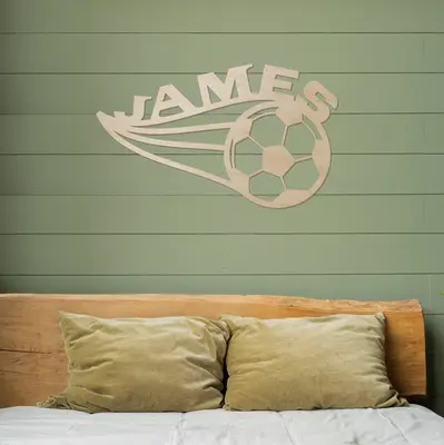 Flaming Soccer Name Wood Sign