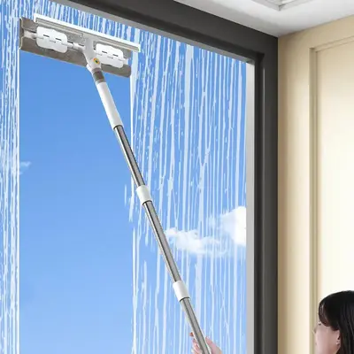 Non-slip Long Handle Glass Cleaning Brush, Rotatable Stainless Glass Cleaning Brush with Colorful Button, Household Cleaning ...