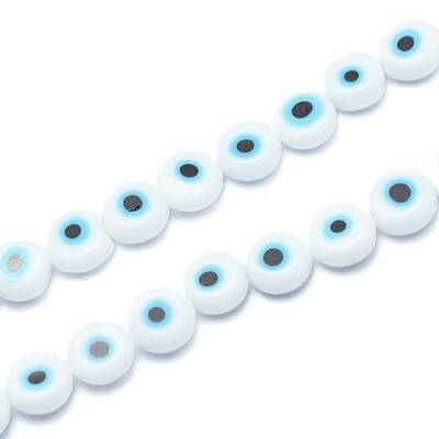 Handmade Evil Eye Lampwork Flat Round Bead Strands